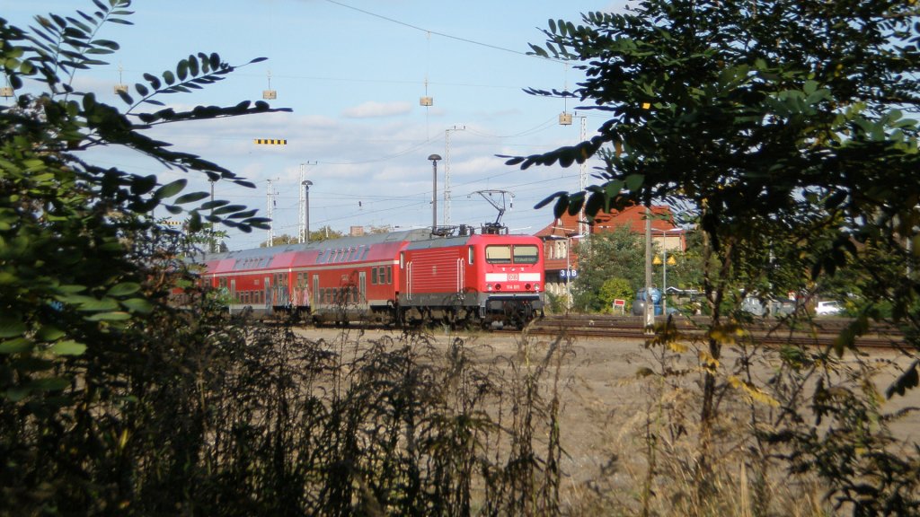 114 011 abgestellt im Bahnhof Elsterwerda.