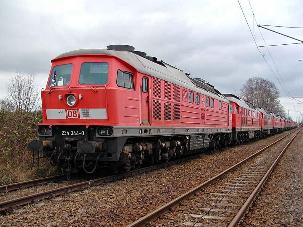 Am 08.02.2009 zeigt sich die 234 344 in Cottbus.Bereits z-gestellt und auf Hilfsdrehgestellen wartet die 140 Km/H Lok auf ihr Schicksal.