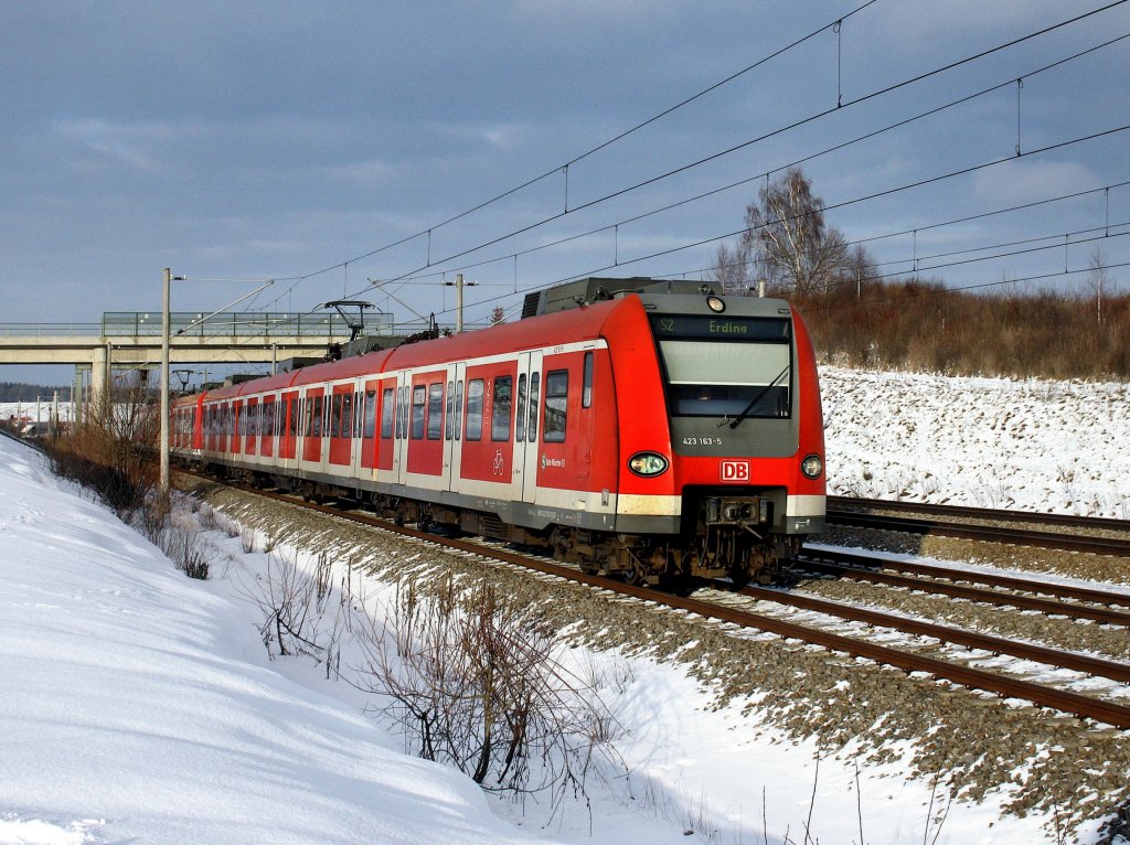 Der 423 163 am 03.01.2011 unterwegs bei Hebertshausen. 
