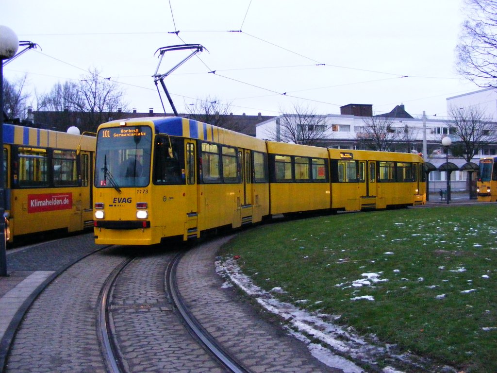 Mehrere DWAG-M8 der EVAG stehen am 16. Januar 2009 in der Wendeschleife in Essen-Bredeney.