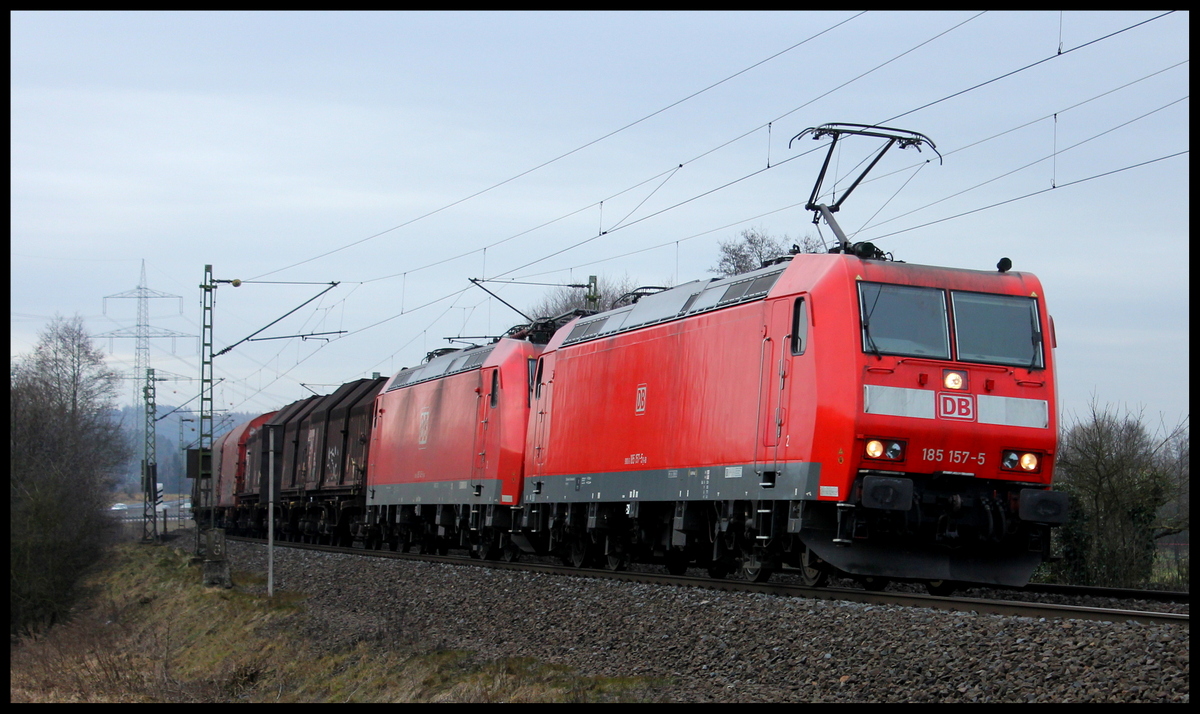 185 157 und 185 145 mit Güterzug am 26.02.15 bei Kerzell