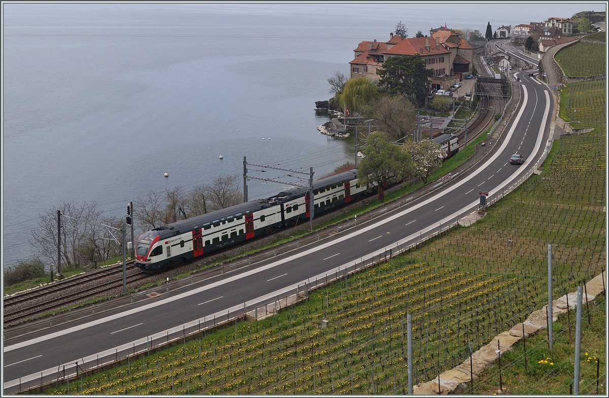 Ein RABe 511 als RE Genève - Vevey bei Rivaz.
6. April 2014