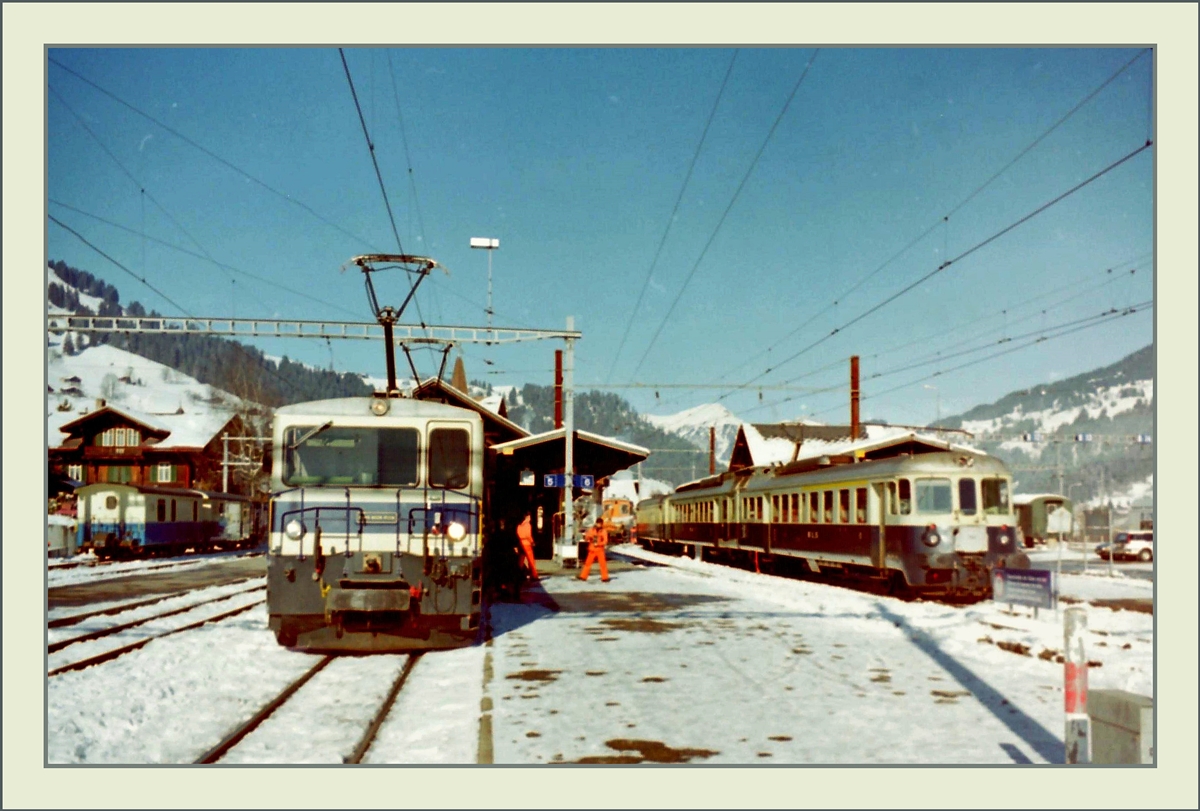 MOB und SEZ Züge in Zweisimmen
Analoges Bild/ Feb. 1998 