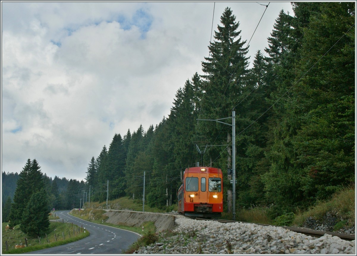 NStCM Regionalzug auf den Jurahhen bei La Giverine. 
28. Aug. 2013