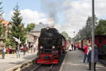 Aus Wernigerode ist am 16.08.16 die 99 7237-3 in Drei Annen Hohne eingetroffen und wird ihren Zug weiter zum Brocken befördern.