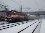 Im starken Schneefall kam eine EVB Ludmilla mit 4 Metronom Dostos durch den Bahnhof Hamburg-Harburg gefahren und wendete im Rangierbahnhof Hamburg-Harburg am 6.3.