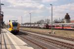 EKO 42 (242 001-6) ArcelorMittal Eisenhüttenstadt Transport GmbH mit dem 41491 von Premnitz nach Wloclawek, bei der Durchfahrt in Rathenow. 19.04.2015