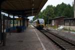 642 416 der ODEG fuhr am 17.08.15 von Cottbus kommend im Bahnhof Horka ein.