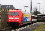 Die neue Werbelok  Eisenbahner mit Herz gesucht  101 037 überraschte uns mit dem EC 9 am 25.01.14 in Köln West