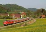 111 074 donnerte mit dem Regionalexpress von Nrnberg Hbf nach Stuttgart Hbf durch Schleiweiler am 25.4.11