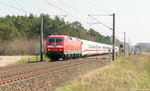 120 125-0 mit dem LPFT-A 93421 von Berlin-Rummelsburg nach München-Milbertshofen bei Brandenburg. Bei dem ICE2 handelte es sich um 402/808 020-2. 05.04.2016