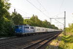 br-6140-e40/610138/140-627-1-egp---eisenbahngesellschaft-potsdam 140 627-1 EGP - Eisenbahngesellschaft Potsdam mbH mit einem Containerzug in Friesack und fuhr weiter in Richtung Nauen. 08.05.2018