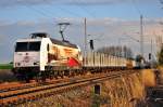 Mit einen leeren Holzzug rollt die 145 023 der Press am 29.04.2013 durch Sildemow in Richtung Rostock-Bramow.