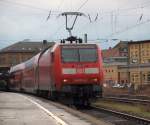 146 014-6 stand mit dem RE6  Westfalen-Express  nach Dsseldorf abfahrbereit im Bahnhof von Minden/Westfalen.
