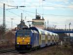 146 521-0 kam mit dem Metronom Regional nach Bremen Hbf am 12.2. in den Bahnhof von Tostedt hinein gerollt. 