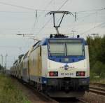 ME 146-03 schob mit aller Kraft den Metronom nach Hamburg Hbf aus dem Tostedter Bahnhof am 25.9.