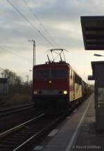 br-6155-ex-dr-250/311886/meg-155-179-mit-dem-leerem MEG 155 179 mit dem leerem Kesselwagenzug aus Rhäsa nach Stendell in Elsterwerda Hbf, 14.12.2013. 