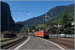 Zwei DB 185 erreichen mit ihrem Güterzug auf der Fahrt Richtung Süden den Bahnhof Faido (Gotthard Südrampe).
6. Sept. 2016