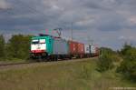 br-6186-traxx-f140ms-ms2/342448/e-186-127-alpha-trains-fuer E 186 127 Alpha Trains für ITL - Eisenbahngesellschaft mbH mit einem Containerzug in Stendal und fuhr in Richtung Salzwedel weiter. 16.05.2014