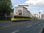 Ein Mlheimer DUEWAG-M8 ist am 17.05.2003 in Mlheim (Ruhr) am Rande der Innenstadt unterwegs.