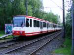 strassenbahn-dortmund/93489/eine-doppeltraktion-aus-stadtbahnwagen-b-der Eine Doppeltraktion aus Stadtbahnwagen B der Dortmunder Stadtwerke ist am 9. Mai 2008 zwischen Huckarde und Obernette unterwegs.