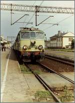 eu-07/723689/die-pkp-eu07-163-mit-ihrem-personenzug Die PKP EU07-163 mit ihrem Personenzug 1624 von Poznan nach Wroclaw beim Halt in Leszno. 

Analogbild vom 28. August 1984