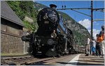 Die mächtige C 5/62978 mit ihrem SRF (Schweizer Fernsehn) Dampfzug in Göschenen.
28. Juli 2016
