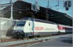 Die SBB Re 460 033-4 wirbt fr  ascom  Gescanntes Negativ/Lausanne im Jahre 1997