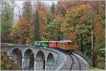 b-c-blonay-chamby/634774/la-derni232re-du-blonay---chamby La Dernière du Blonay - Chamby - das 50. Jahre Jubiläum beschliesst die Blonay Chamby Bahn mit einer Abschlussvorstellung: Die Berninabahn Ge 4/4 81 macht mit ihrem bunten Zug auf der Fahrt nach Chaulin dem Herbstwald Konkurrenz. 27. Oktober 2018