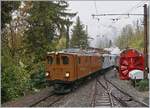 b-c-blonay-chamby/639223/la-derni232re-du-blonay---chamby La Dernière du Blonay - Chamby - das 50. Jahre Jubiläum beschliesst die Blonay Chamby Bahn mit einer Abschlussvorstellung: Die Berninabahn Ge 4/4 81 verlässt mit einem Zug aus MCM und MOB Wagen den Museumsbahnhof von Chaulin. 28. Oktober 2018