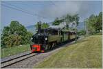 Festival Suisse de la vapeur / Schweizer Dampffestival 2023 der Blonay-Chamby Bahn: Die G 2x 2/2 105 dampft mit ihrem Zug die beträchtliche Steigung von Vers-Chez-Robert nach Chamby hinauf und