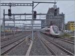 Der vor wenigen Minuten in Lausanne abgefahrene TGV Lyria nach Paris fährt in Renens VD durch.