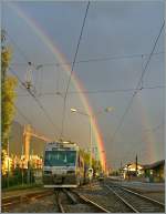 CEV/89496/ein-regenbogen-woelbt-sich-am-15 Ein Regenbogen wlbt sich am 15. August 2010 ber den 'Train des Etoiles' in Blonay. 
(Hinweis: Das Bild entstand auerhalb des Gleisbereiches beim Dpt von Blonay)