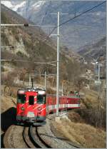 MGB BDeh 4/4 mit eine Regionalzugvon Zermatt nach Brig bei Stalden.