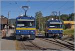 Gleisbauarbeiten bei der CEV: Die MOB Gem 2/2 2502 and 2504 in Blonay bereiten sich für die Führung des leeren Kieszuges via Chamby zur MOB vor.