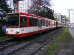 Eine Doppeltraktion aus Stadtbahnwagen B der KVB ist am 17.03.2010 am Barbarossaplatz in K�ln unterwegs - im Hintergrund sieht man noch die Tunnelrampe zum Neumarkt.