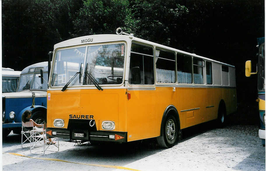 (025'403) - Schlumpf, Bern - BE 222'438 - Saurer/Hess (ex Rattin, Schaffhausen Nr. 25; ex Rattin, Schaffhausen Nr. 19) am 15. August 1998 in Heitenried, Sensegraben