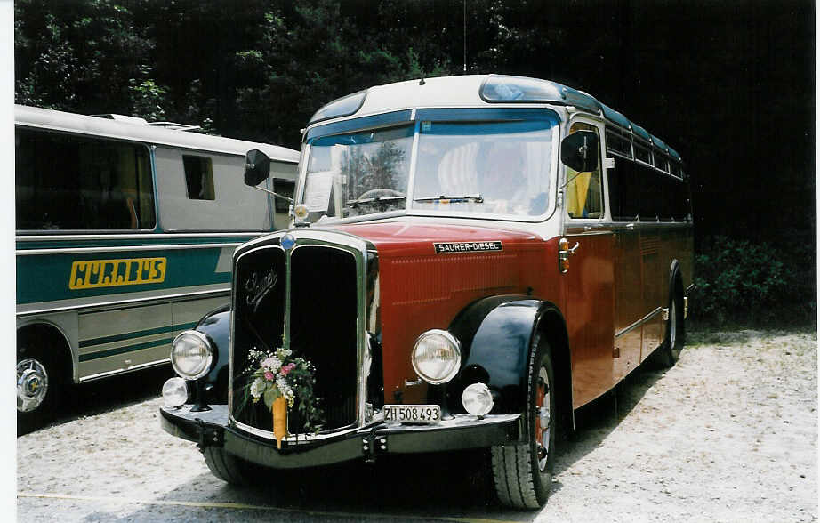 (025'406) - Morger, Horgenberg - ZH 508'493 - Saurer/Tscher (ex P 23'167; ex Casper, Lenzerheide) am 15. August 1998 in Heitenried, Sensegraben