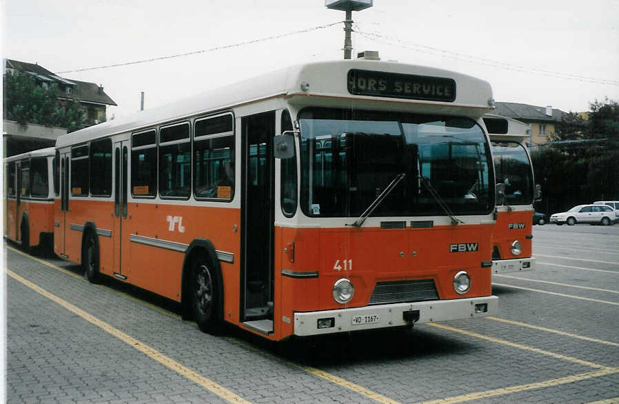 (025'636) - TL Lausanne - Nr. 411/VD 1167 - FBW/Hess am 22. August 1998 in Lausanne, Dpt Borde