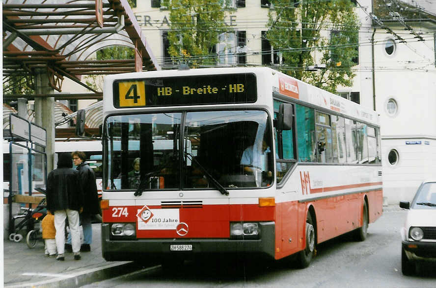 (027'727) - WV Winterthur - Nr. 274/ZH 588'274 - Mercedes am 24. Oktober 1998 beim Hauptbahnhof Winterthur