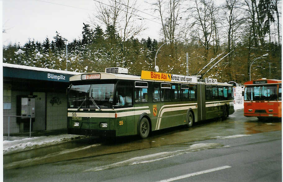 (029'332) - SVB Bern - Nr. 55 - FBW/Gangloff Gelenktrolleybus am 16. Februar 1999 in Bern, Bmpliz