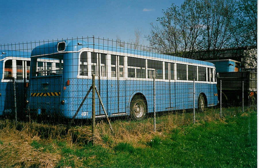 (030'819) - VBZ Zrich - Nr. 491 - FBW/Tscher (ex Nr. 336) am 10. April 1999 in Herzogenbuchsee, Heiniger