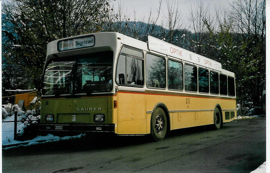 (037'730) - STI Thun - Nr. 58/BE 413'458 - Saurer/R&J am 22. November 1999 bei der Schifflndte Thun