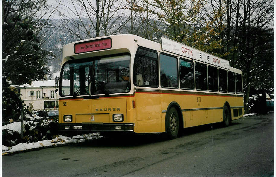 (037'731) - STI Thun - Nr. 58/BE 413'458 - Saurer/R&J am 22. November 1999 bei der Schifflndte Thun