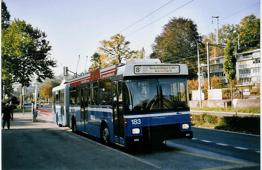 (064'021) - VBL Luzern - Nr. 183 - NAW/Hess Gelenktrolleybus am 11. Oktober 2003 in Luzern, Verkehrshaus