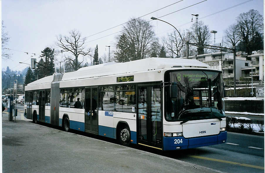 (075'309) - VBL Luzern - Nr. 204 - Hess/Hess Gelenktrolleybus am 25. Februar 2005 in Luzern, Verkehrshaus