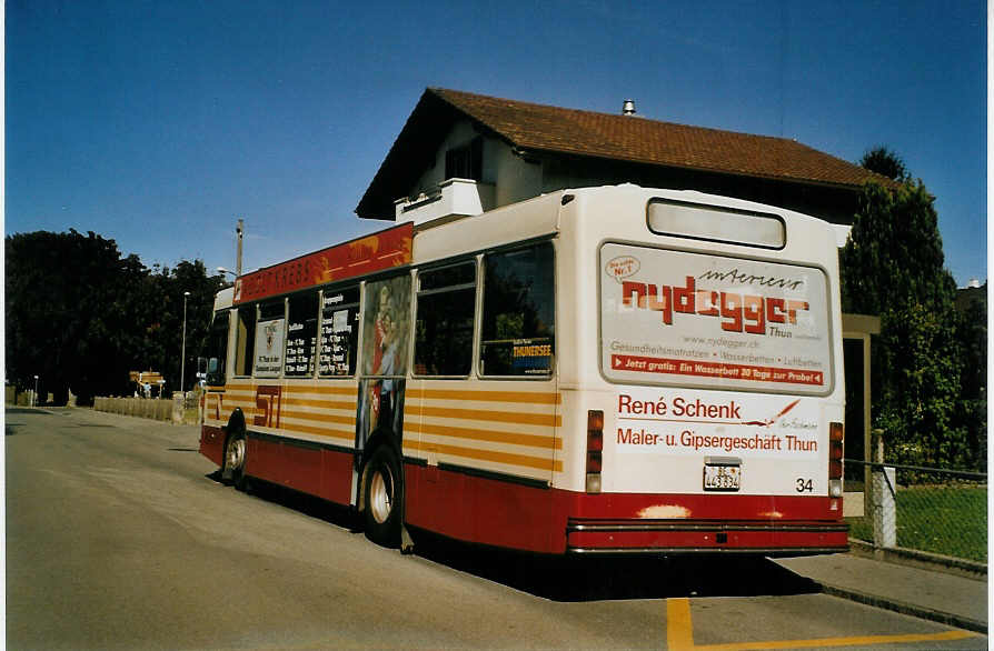 (080'704) - STI Thun - Nr. 34/BE 443'834 - Volvo/R&J (ex SAT Thun Nr. 34) am 9. Oktober 2005 in Thun-Lerchenfeld, Endstation