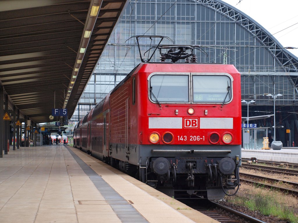 143 206-1 fuhr mit der Regionalbahn nach Bremen-Vegesack aus dem Bremer Hauptbahnhof am 12.6.