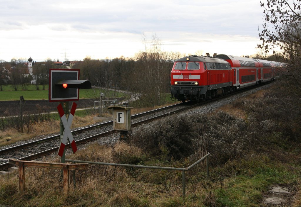 218 401-8 passierte am 09.12.11 den Posten Drnberg Richtung Mhldorf.
