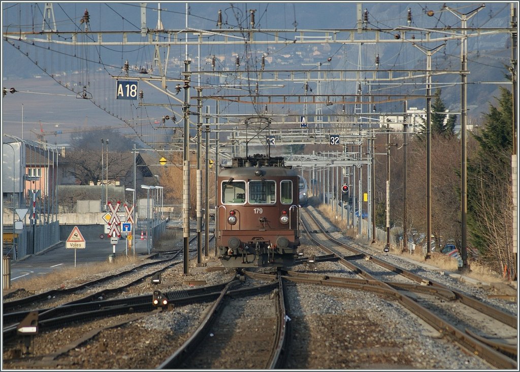 BLS Re 4/4 179 in Sion. 
14.02.2011